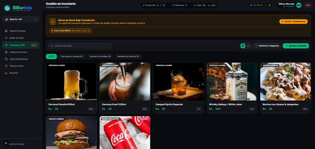 Gestión de Inventario y Alertas de Stock Bajo en Billarista